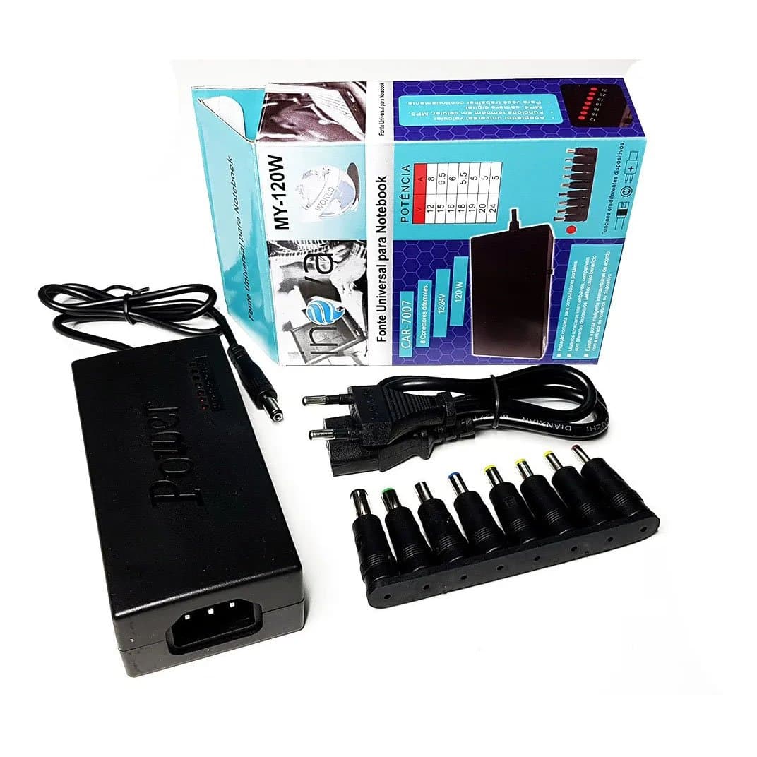 FONTE PARA NOTEBOOK UNIVERSAL 120W COM 09 PINOS BIVOLT MMS CAR 7007