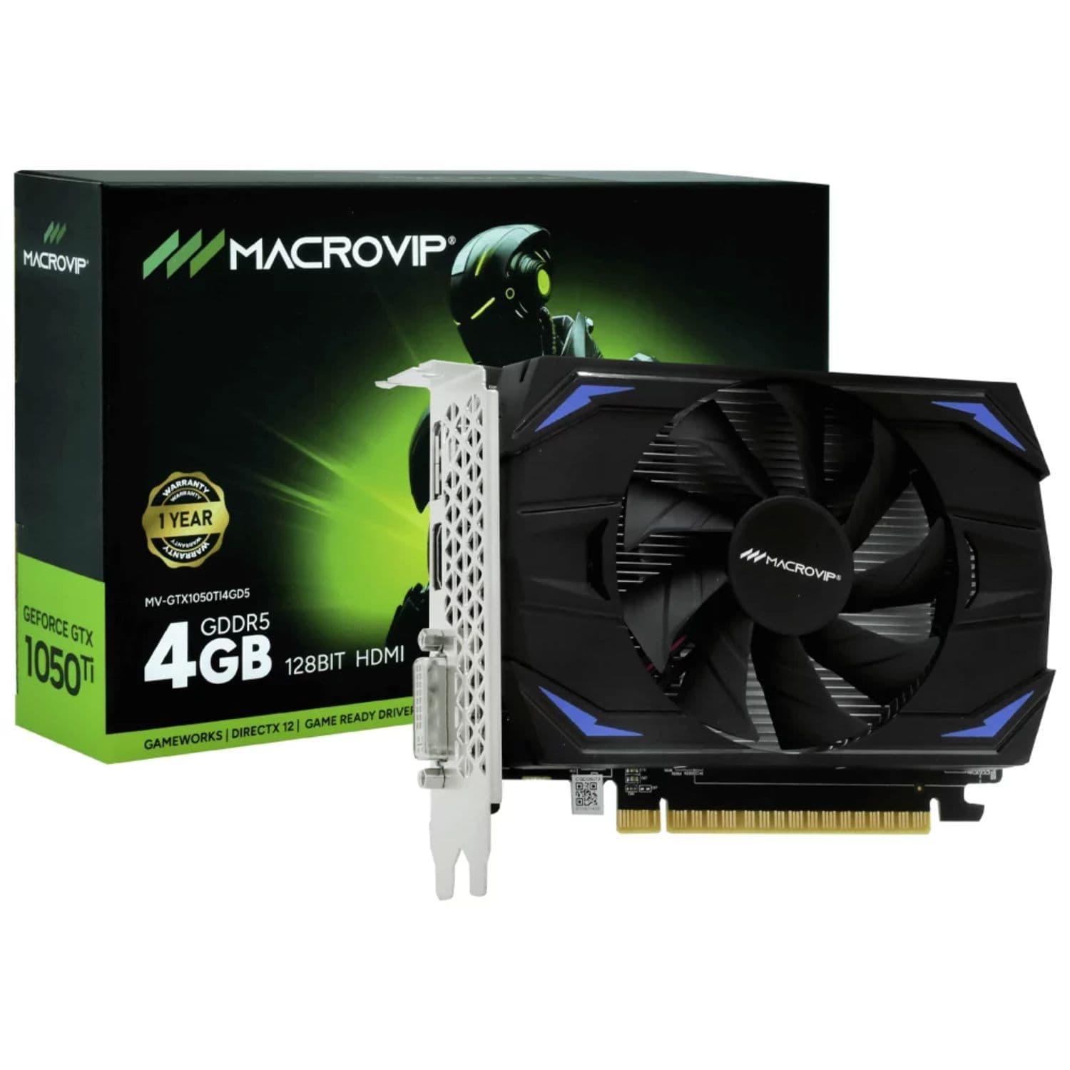 PLACA DE VÍDEO 4GB GF GTX1050TI MACROVIP 12900MHZ 128 BIT DDR5 DP/DVI/HDMI