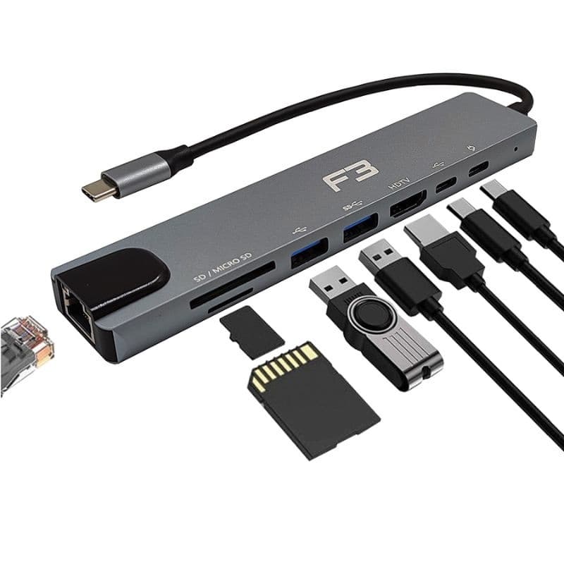Hub Adaptador Type C USB 3.0 8 em 1 Sd Micro Sd 796 F3