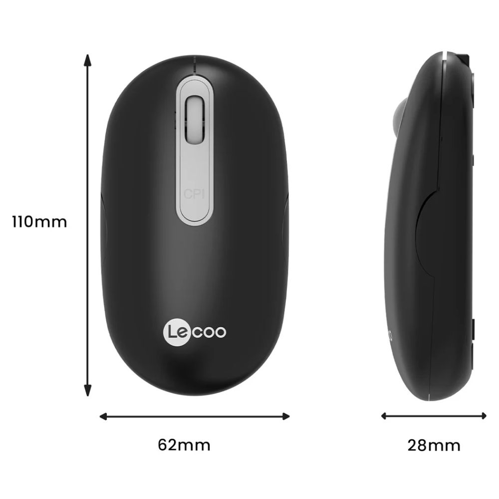 Mouse sem FIO Recarregavel 1600dpi Ws207 Lecoo Preto - Image 5